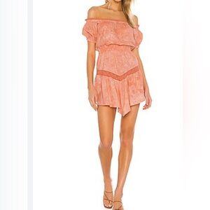 Tularosa Revolve Aja Off Shoulder Mini Dress in Coral Tie Dye Size Large